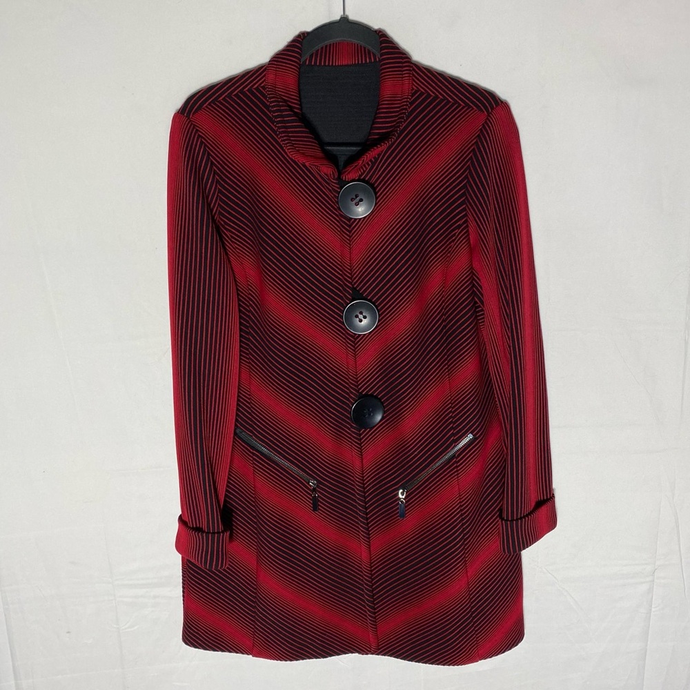 Joseph Ribkoff Red Black Textured Striped Button Front Stretchy Light Jacket S